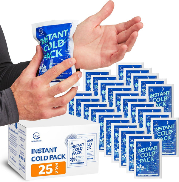 25 Packs Instant Ice Cold Pack, 6” x 4.5”, Disposable Instant Ice Packs for Injuries, Cold Compress for Pain Relief