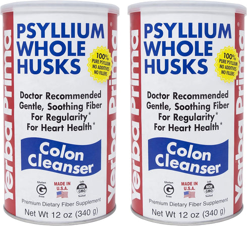 Yerba Prima Psyllium Husk, 12 Ounce (Pack of 2) - Natural Colon Cleanser Fiber Supplement for Gut Health
