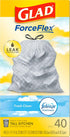 Glad Trash Bags, ForceFlex Tall Kitchen Drawstring Garbage Bags, 40 Ct Fresh Clean, 13 Gal (Package May Vary)