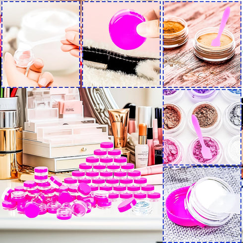 MotBach 100 Pcs 3g Empty Plastic Containers with Lids, Tiny Makeup Sample Containers, Pink Round Jars
