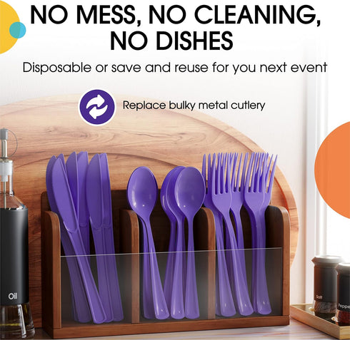 Disposable Purple Plastic Forks, 50 Pcs - Heavy Duty Purple Plastic Cutlery