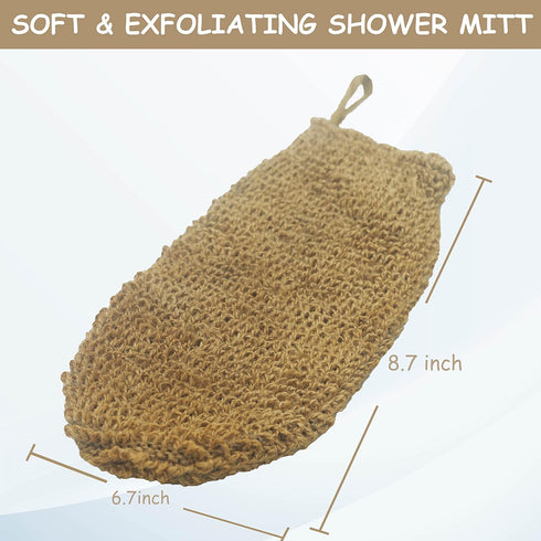 Natural Vegetable Fiber Dual Sided Exfoliating Hemp Flax Ramie Glove, Pack of 2, Brown, Machine Washable