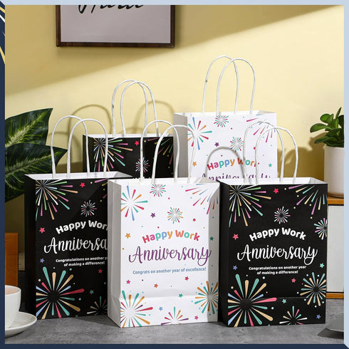 Kolldenn 24 Pcs Happy Work Anniversary Paper Gifts Bags Bulk for Employee Men Women Happy Workiversary Wrapping Gift