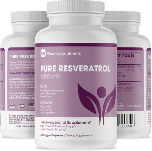 Pure Micronutrients Extra Strength Resveratrol Supplement - 1200mg Trans-Resveratrol for Heart & Immune Health, 60