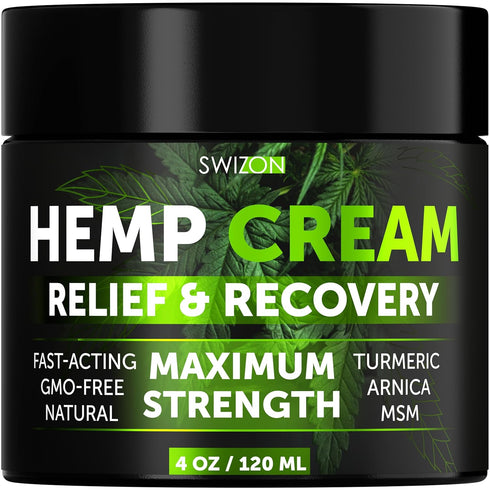 Natural Hemp Cream for Muscles and Joints - Muscle Relaxer Gel with Arnica, Turmeric, and Menthol (4 oz)