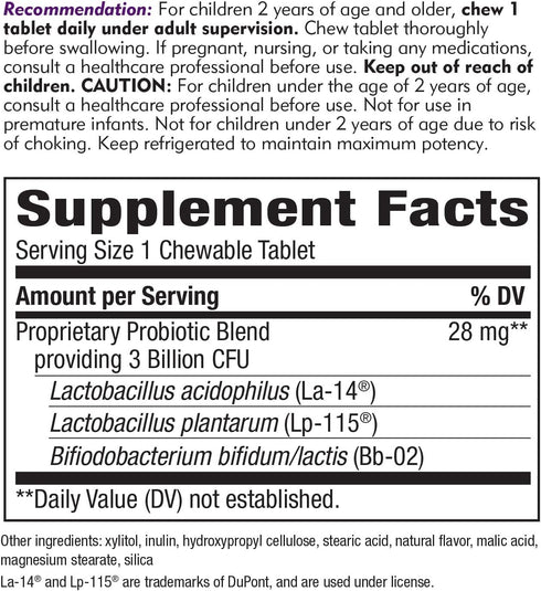 Nature's Way Primadophilus Kids 3 Billion CFU, 30 Cherry Flavored Chews, for Kids Ages 2-12, Pack of 2