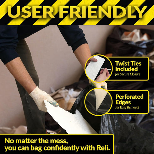 Reli. Contractor Trash Bags (55 Gallon, 20 Bags w/Ties) - Heavy Duty Industrial Garbage Bags, Extra Large, Black