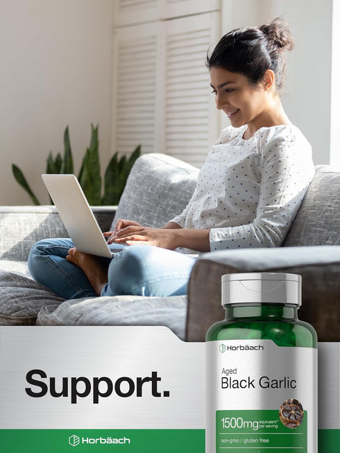 Horbaeach Aged Black Garlic Capsules 1500mg | 60 Count | Fermented Extract Supplement, Non-GMO, Gluten Free