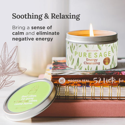Long Lasting Pure White Sage Candle - Magnificent 6 Oz, 35 Hour Burn Time, Organic Soy Candle for Cleansing Home
