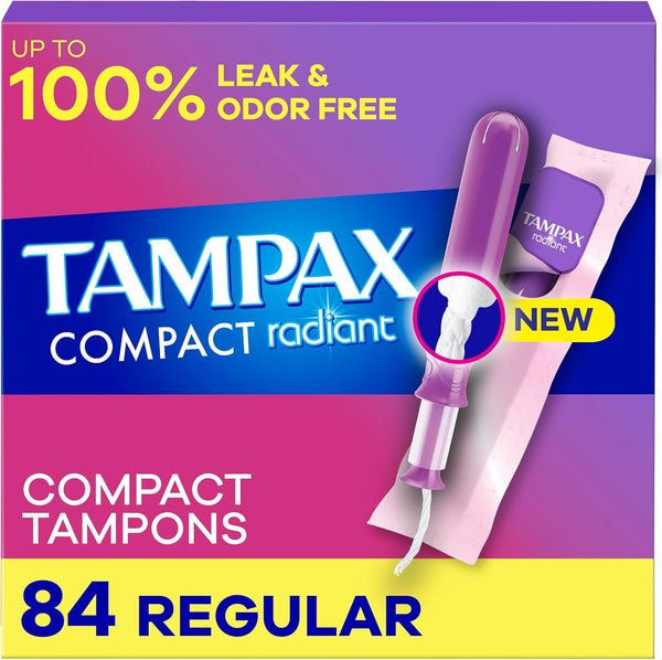 Tampax Pocket Radiant Compact Plastic Tampons, with LeakGuard Braid, Regular Absorbency, Unscented,