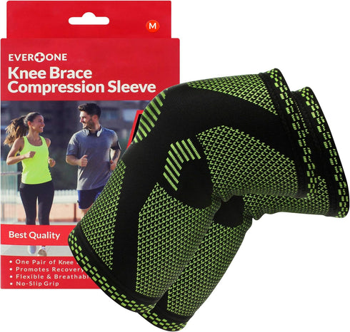 EverOne Knee Brace Compression Support Sleeve, Unisex, 1 Pair (2 pcs) for Injury Prevention and Recovery