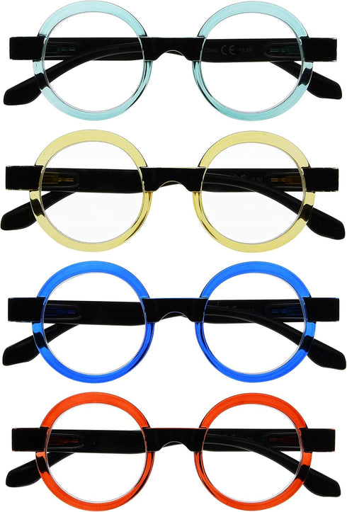 Eyekepper 4 Pack Round Reading Glasses for Women, Retro Readers Eyeglasses