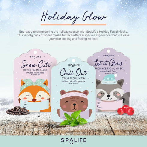 SpaLife Holiday Gift Tags Pack Facial Sheet Masks - Skin Care Mask, Hydrating and Moisturizing Variety Pack - Beauty Face Masks for Women, Spa Face Mask, Face Mask Set