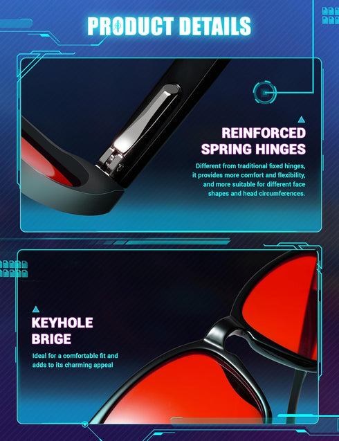 TIJN Blue Green Light Blocking Sleep Glasses with Red Light Lens for Gaming & UV Protection