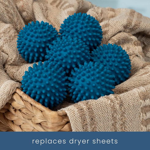 S&T INC. Reusable Plastic Dryer Balls, 6 Pack, Dark Blue, 2.5 in Fabric Softener for Laundry.