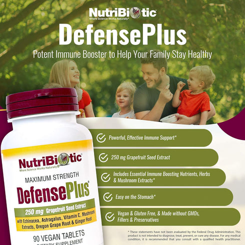 NutriBiotic – DefensePlus, 90 Tablets - 11 in 1 Immune Support with Vitamin C, Zinc, Echinacea, Vegan & Gluten Free
