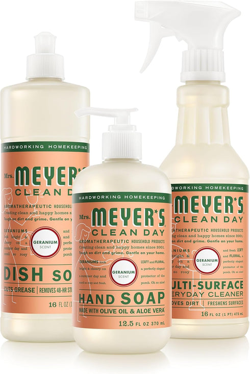 Mrs. MEYER'S CLEAN DAY Kitchen Basics Set,Geranium Scent Cleaning Supplies includes Hand