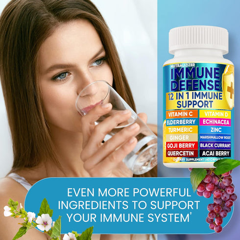 12 in 1 Premium Immune Defense Vitamins - 120 Caps, Immune Supplement with Vitamin D3, C, Zinc, Echinacea