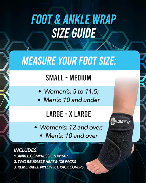 Pack 2 Activewrap Ankle Ice Wrap - Includes Reusable Ultra Flex Gel Ice Pads for Hot & Cold Compression for Foot, Heel