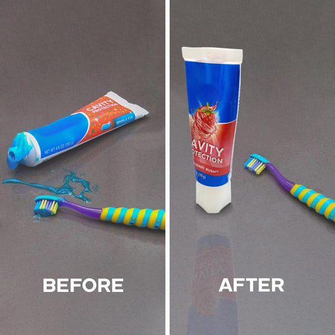 Pack 3 Chrome Cherry SqueezMe Self-Closing Toothpaste Caps, Silicone Lid for Kids & Adults, No Mess Toothpaste