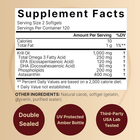 NatureBell Antarctic Krill Oil 1000mg Supplement, 240 Softgels, Natural Omega-3s, EPA, DHA, Astaxanthin
