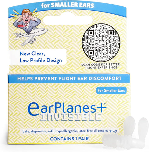 EarPlanes+ Invisible Airplane Travel Ear Protection, Clear Low-Profile Design (Small, 1 Count)