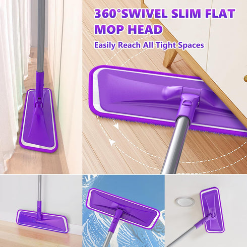 Microfiber Mops for Floor Cleaning: BPAWA Flat Mop with 4 Reusable Washable Pads for Swiffer Powermop