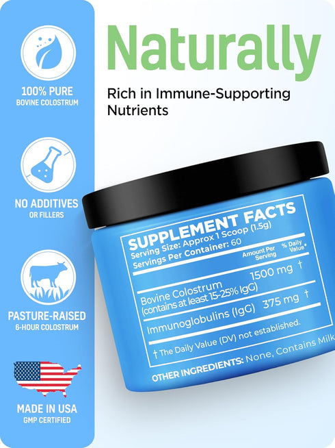 Next Form Immune 3.17 Oz 60 Bovine Colostrum Powder for Women &Men Source of IgG & IgA Grass-Fed, Pure Bovine Colostrum