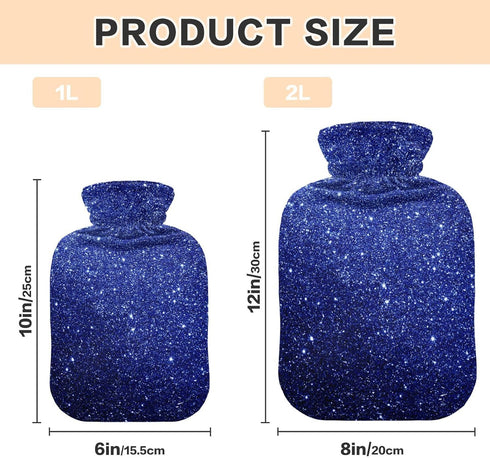 SyXIOP 2L Dark Blue Glitter Starry Travel hot Water Bottle with Soft Cover, Warmer Bag for Menstrual Cramps, Menstrual