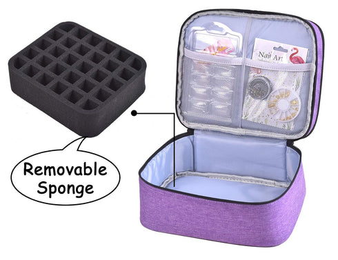 Nail Polish Organizer, Holds 30 Bottles, Double-layer Carrying Case with Handle (Purple)