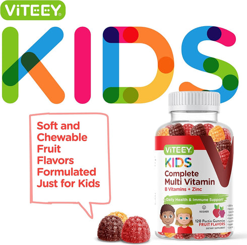 Kids Multivitamin Gummies, Complete Daily Essential Kids Vitamins - Great for Immune Support & Overall Health - 12 Essential Minerals & Vitamins - Vegetarian, Gelatin Free- Chewable Fruit Flavor Gummy