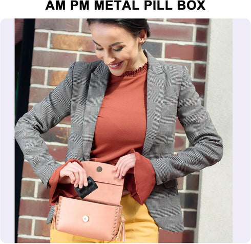 Metal Pill Box 2 Times a Day, Portable Daily 2 Compartment Pill Case, Waterproof Travel Aluminum Pill Holder for Fish