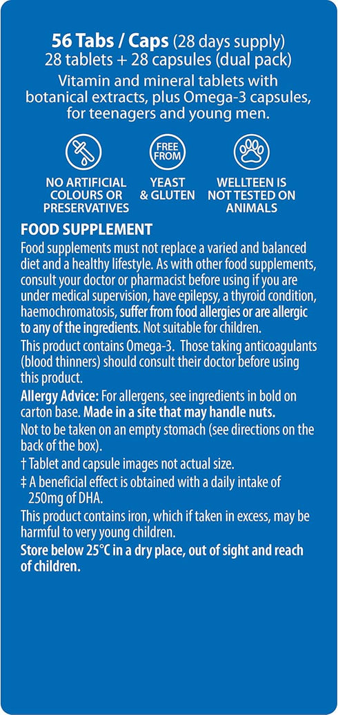 Wellteen Him Plus Omega-3 - Maximum Nutritional Support for Teenagers and Young Men Ages 13-19 - 56 Tablets and Capsules
