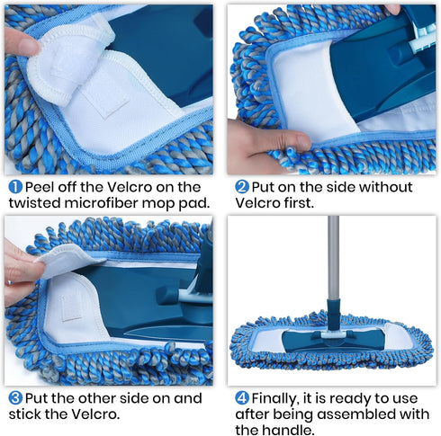 Dust Mop for Hardwood Floors with 57" Long Handle, Wet & Dry Microfiber Flat Mops for Vinyl, Wood, Tile Cleaning