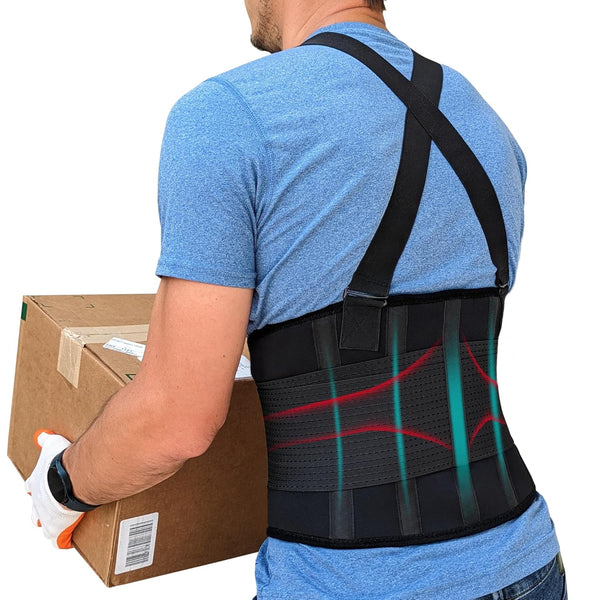 Adjustable Lower Back Support Belt with Suspenders - Heavy Duty Work Brace for Men & Women, Industrial Strength Lumbar