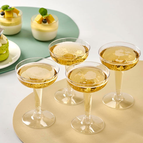 Oasis Creations Plastic Champagne Glasses Set, 50 Count, 4 Ounce Stem Cups for Birthday Party, Wedding Reception and