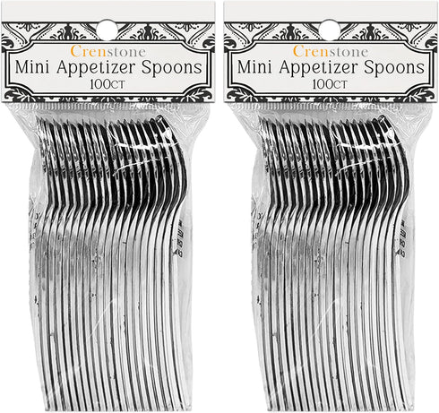 Appetizer Spoons Value Pack, 200 Silver Mini Spoons for Appetizers, Disposable Silverware