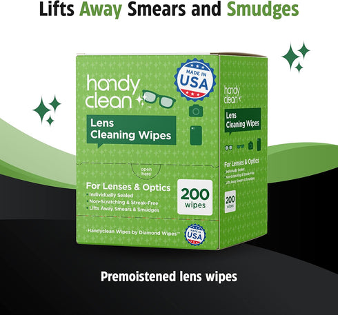 HandyClean Pre-Moistened Lens Cleaning Wipes, Eyeglass and Screen Wipes, 200 ct Individually Packed