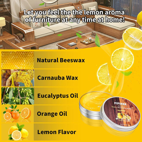 PIPIHUA Beeswax Furniture Polish - 1pc Waterproof & Repair Wood Wax with Sponge (Lemon)