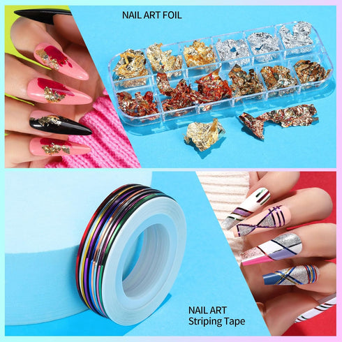 Teenitor Nail Art Kit for Beginners - Nail Art Supplies with Brushes, Dotting Tools, Stickers, Rhinestones, Foil, Tapes