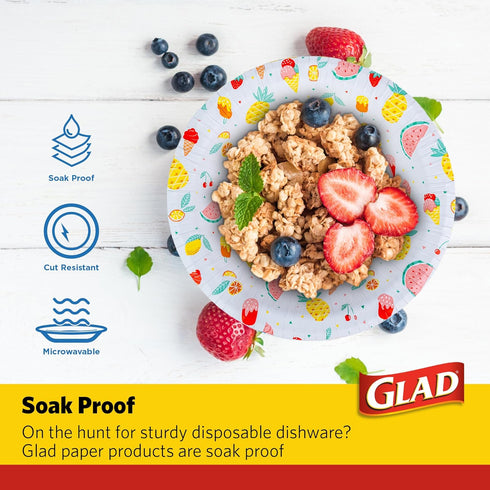 Glad Everyday Disposable Paper Bowls, 12 oz, 50 Count, Cut-Resistant Microwavable for Daily Use
