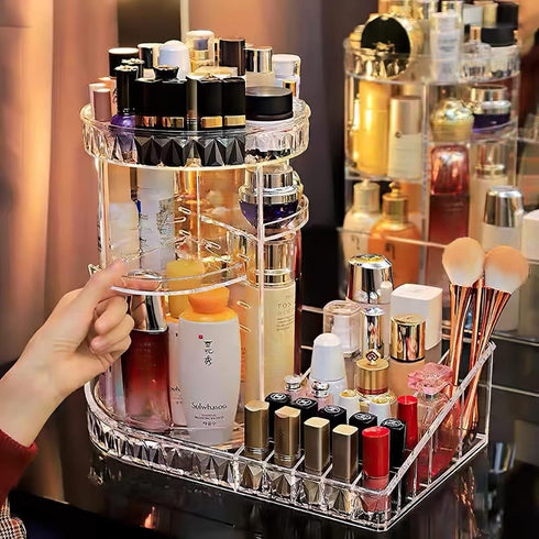 Large Capacity Rotating Acrylic 360 Degree Makeup Organizer - 5 Layers Adjustable Cosmetic Storage Stand