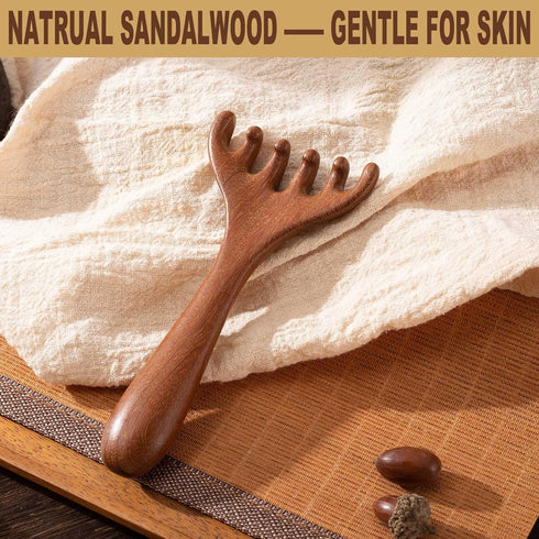 Wooden Scalp Massager, Foot Massage Tool, Scalp Guasha for Stress Relax - Sandalwood