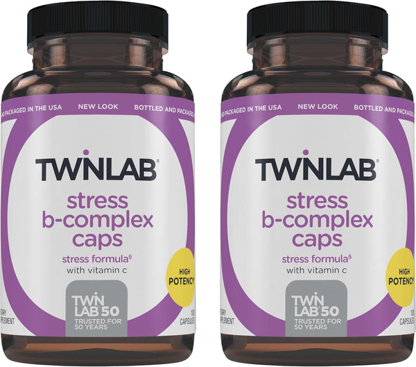 Twinlab Stress B-Complex Caps Complete B-Complex & 1000 mg Vitamin C Energy Support Supplement (Pack of 2)