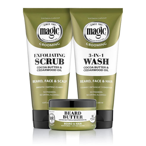 Softsheen-Carson Magic Shaving Beard Grooming Kit for Men, Cedarwood Oil Beard Butter, Scrub and Cleanser Gift Set