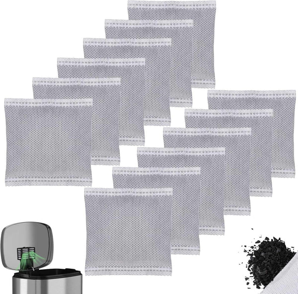 12PCS Activated Charcoal Odor Absorber, Bamboo Charcoal Bags for 2.5 Gallon iTouchless Trash Bins, Diaper Pail