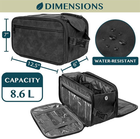 PAVILIA Large Toiletry Bag for Men Women, Travel Organizer Case for Grooming, PU Leather Water Resistant Cosmetic