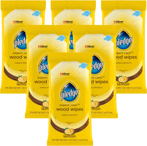 Pledge Expert Care Wood Wipes, 24 Count, Shines & Protects, Removes Fingerprints, Lemon Scent