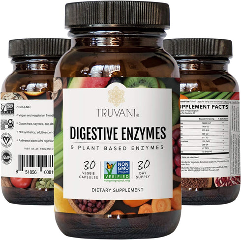 Digestive Enzymes by Truvani | 9 Enzyme Blend for Digestive Support, Non-GMO Capsules, 30 Day Supply