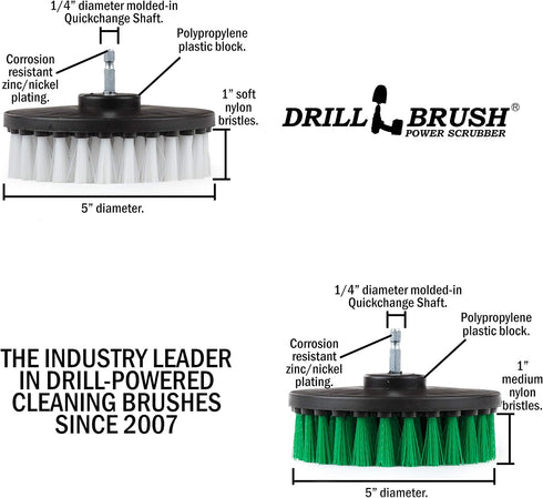 Household Cleaners - Drill Brush Soft White and Medium Green Combo Kit - Cleaning Supplies - Glass Cleaner - Scrub